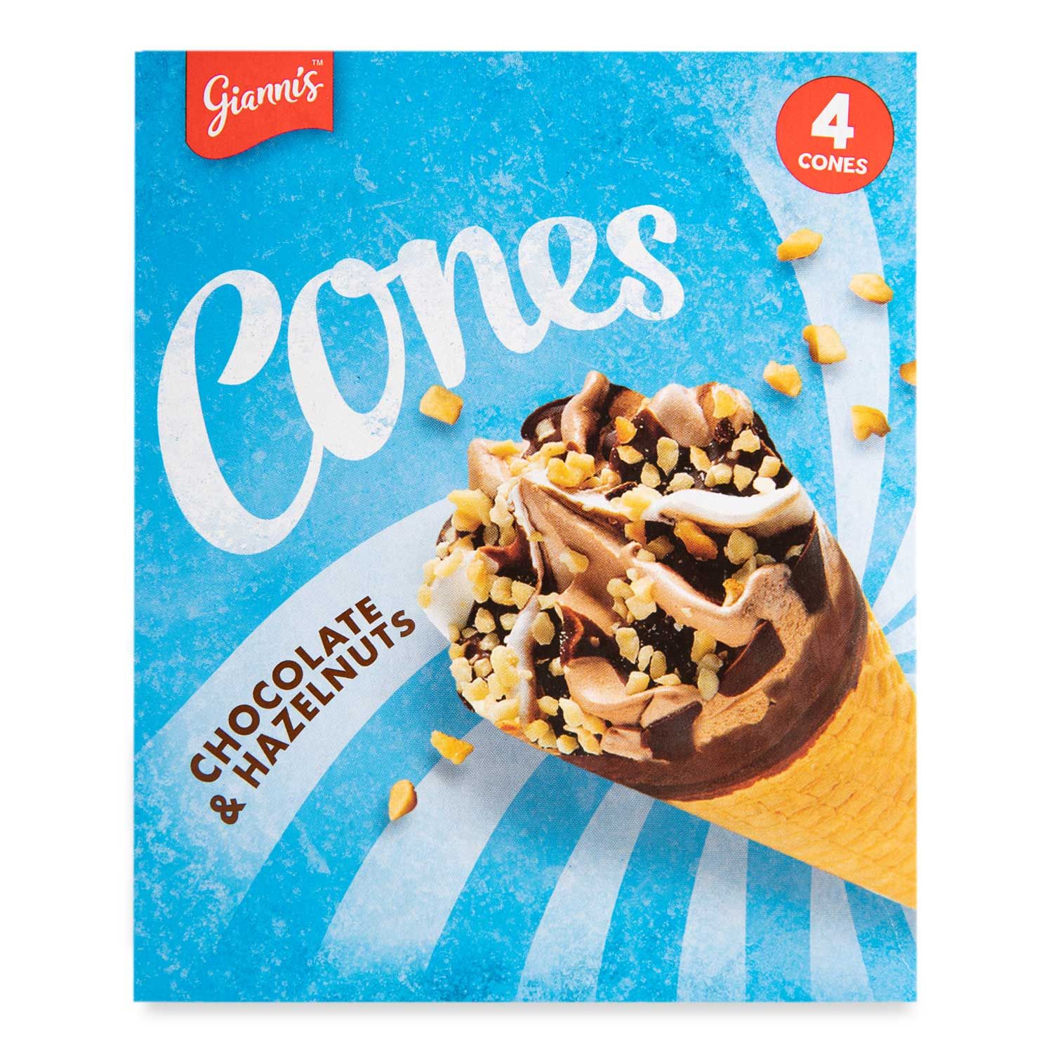 Chocolate & Hazelnut Ice Cream Cones 4x110ml Gianni's